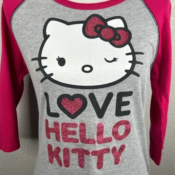 Sanrio Hello Kitty Girl's Glitter Raglan Crew Neck T-Shirt Top Size Large 11/13 - Picture 2 of 5